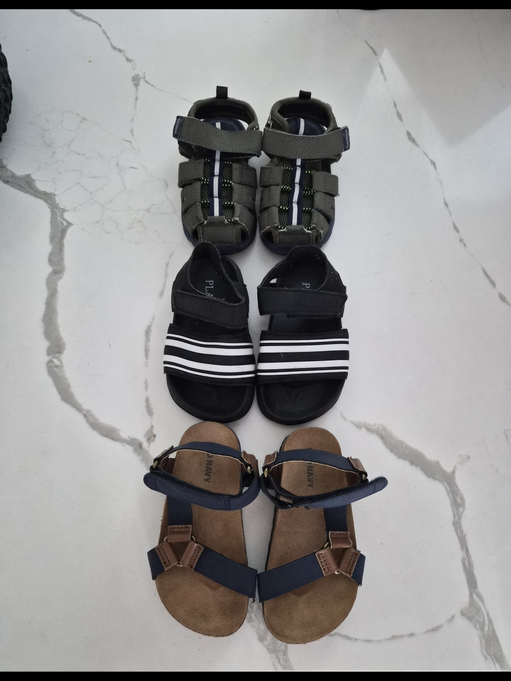 Old Navy Boys Sandal Trio in Olive, Black, and Navy Brown